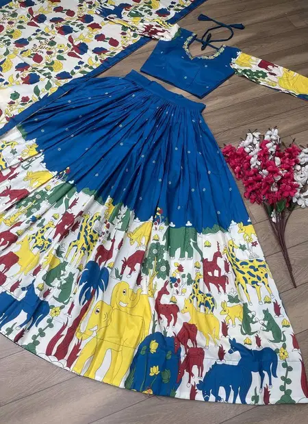 PC 388 Chent Crep With Kalamkari Print Lehenga With Choli Dupatta Wholesale Suppliers In Mumbai